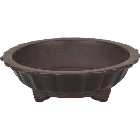 Vaso per bonsai rotondo (forma a fior di loto) in gres 20,5x20,5x5 cm - B082 (1/4)