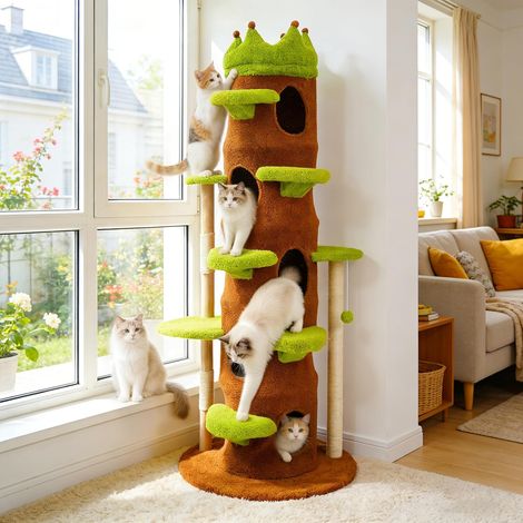 XXL Tiragraffi Gatti Alto 187 cm Grande Albero Tiragraffi Legno Marrone e Verde