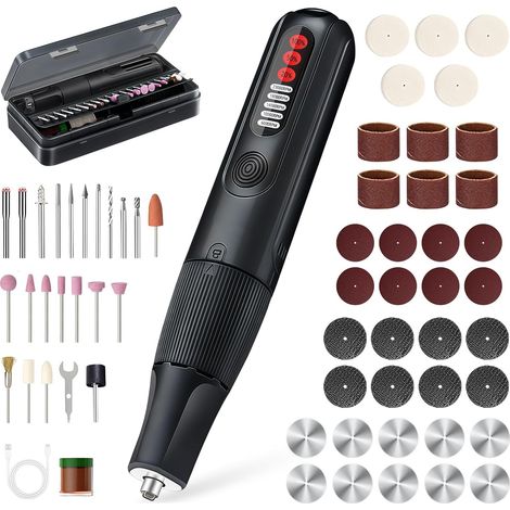 8V Outil Rotatif Multifonction Sans Fil avec 61 Pièces Accessoires, 5-Vitesses, 23000tr/min Max, Mini Perceuse Avec Lumière LED, pour Sculpture Polissage Ponçage Perçage et Bricolage - (1/5)