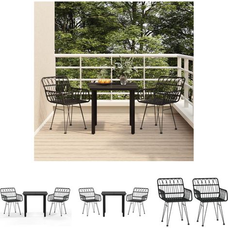 Gartenesszimmer - vidaXL 3-tlg. Garten-Essgruppe Schwarz Poly Rattan - Gartenmöbel Schwarz (1/5)