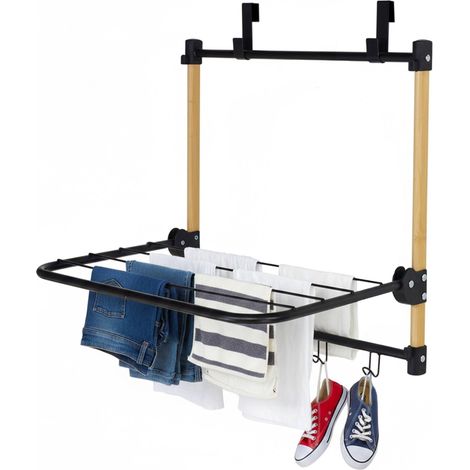 Tendedero de ropa para colgar en la puerta, de acero y bambú, con una longitud de secado de 1,7 m. (1/5)