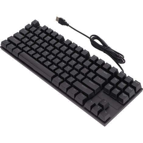 Clavier mécanique 87 touches, interrupteurs bleus, design ergonomique, rétroéclairage multicolore, clavier gaming pour joueurs et dactylographes, noir