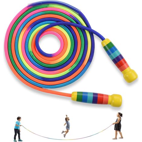 Children's Skipping Rope, 5 m Adjustable Rainbow Skipping Rope with Wooden Handle Non-Slip Suitable for Boys and Girls Aged 4, 5, 6, 7, 8, 9.10 Years Old (1/5)