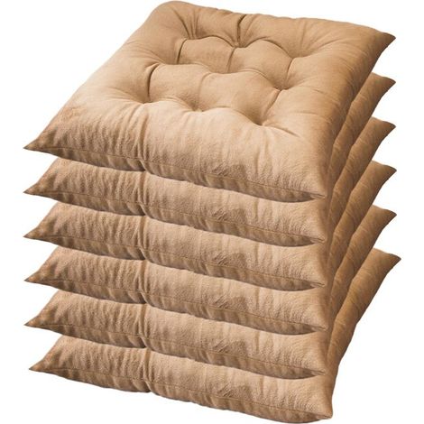 Lot de 6 Coussins de Chaise 40 x 40 x 4.5 cm, Coussin Chaise Exterieur Coussin de Jardin Idéal, Galette Chaise Polyester,Kaki (1/5)