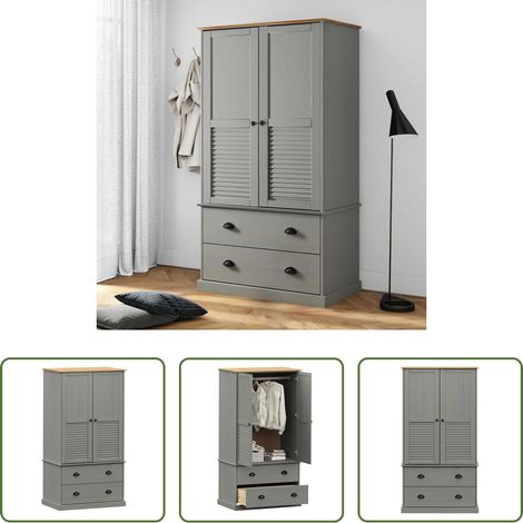 Holzschrank - Kleiderschrank VIGO Grau 90x55x170 cm Massivholz Kiefer (1/5)