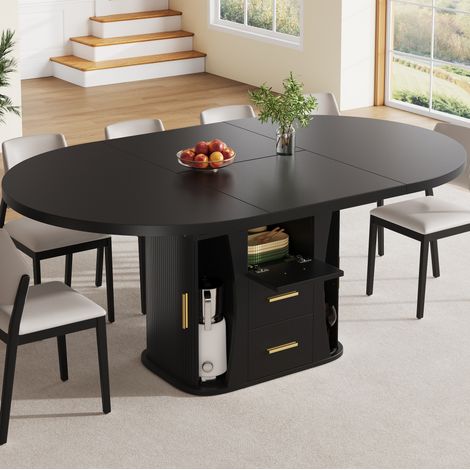 Table extensible noire avec rangement 3 niveaux, pour 6 personnes (1/5)