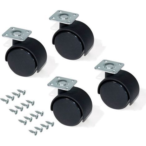 Satz mit 4 Lenkrollen mit Platte ohne Bremse, Ø 30 mm, mit Montageplatte/Kugellager, schwarz (1/5)