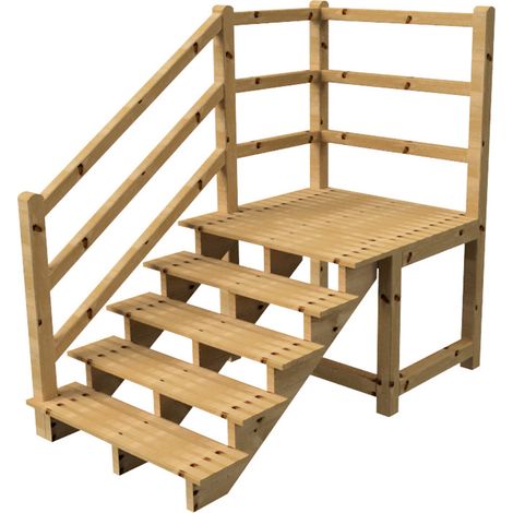 MILANO Außentreppe 5 Stufen H88 cm - Podest L116 x B120 cm - Treppengeländer links - Podestgeländer links und hinten