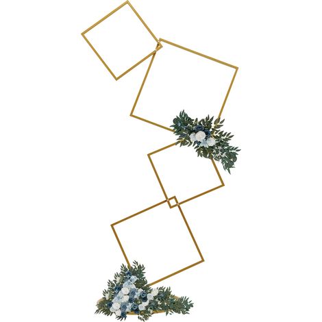 Présentoir de mariage à 4 cadres carrés entrelacés en métal doré, cadre de décoration au sol, support pour arrangements floraux, pour mariage, fête, cérémonie et événement - 1.91 m (1/5)