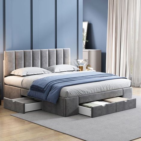 Lit coffre - SOGEU - Capitonné Contemporain - 160 x 200 - Velours blanc - Sommier à lattes (1/5)
