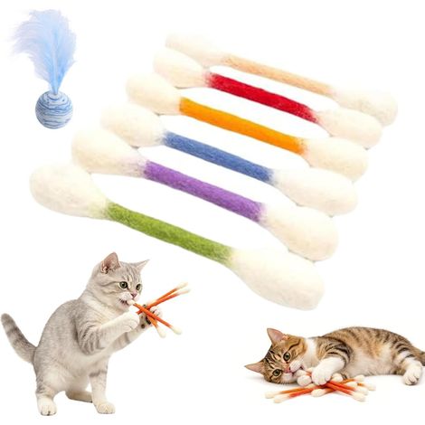 Juego de 6 hisopos de algodón gigantes para gatos con hierba gatera, juguetes interactivos de fieltro suave, palitos de masticación duraderos para la dentición y el cuidado dental, hisopos de algodón  (1/5)