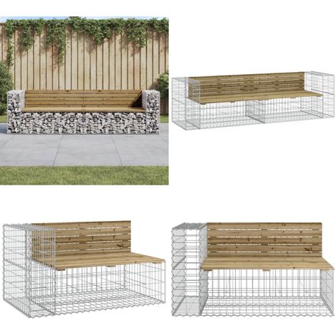 Panca da Giardino Design Gabbione 244x71x65,5cm Pino Impregnato - Seduta da esterno - Panca in legno impregnato