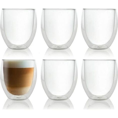 Coffret de 6 Tasse à café/Expresso/Espresso en Verre , Set/Tasses à café Double paroi, Tasse Expresso Originale - 25 cl. (1/4)