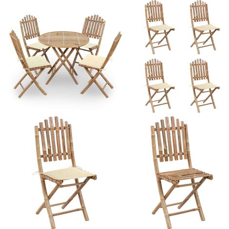 5-tlg. Garten-Essgruppe mit Kissen Klappbar Bambus - Bambus Möbel - Gartentisch - Gartenstühle - Esstisch - Esszimmerset - Home & Living (1/5)