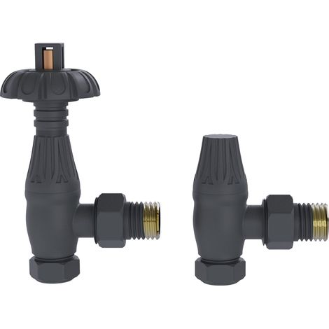 Traditional Thermostatic TRV Antique Design Angled Radiator Rad Valves Pair Anthracite