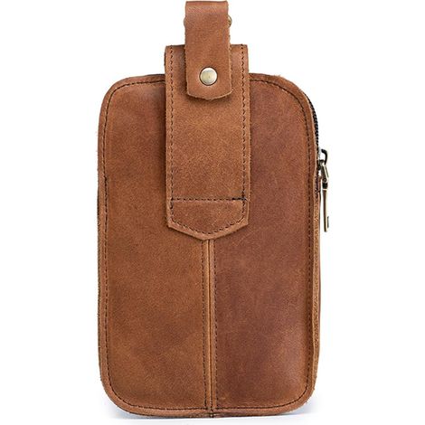 Riñonera elegante de cuero para hombre con soporte para teléfono móvil, cartera y riñonera colgante para compras y viajes, de cuero de vaca vintage, color café, 6,9  4,1  2,0 pulgadas (marrón) (1/5)