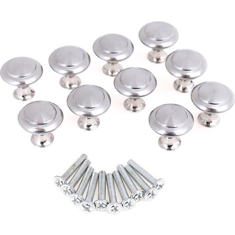 Lot de 10 boutons de tiroir ronds en acier inoxydable pour armoire, poignées de porte de placard (1/4)