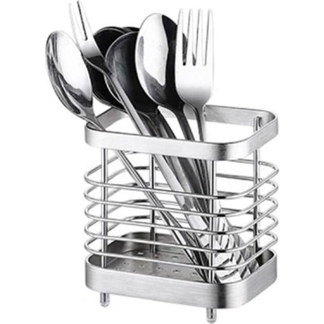 Égouttoir Rangement Couverts, Support Panier Pour Couteaux, Fourchettes, Cuillères, Ustensiles de Cuisine Porte-couverts Acier Inoxydable, Argent (1/5)