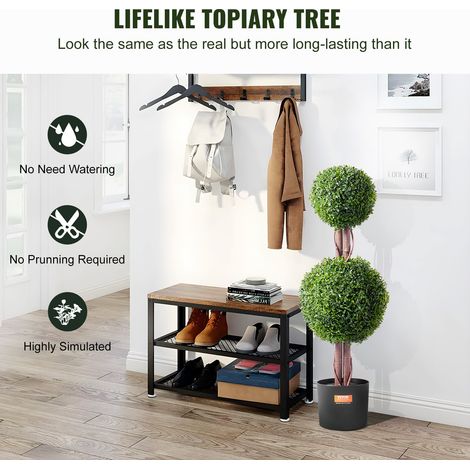 Buis Artificiel, Lot de 2, Faux Arbres Topiaires Double Boule 91,4 cm avec Feuilles Supplémentaires et Pot, Résistante aux UV, Ense… (1/5)