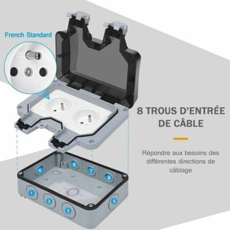 Presa doppia da esterno impermeabile IP66, presa a muro impermeabile da 16A - Presa completa RW...DÉBUNS (1/5)
