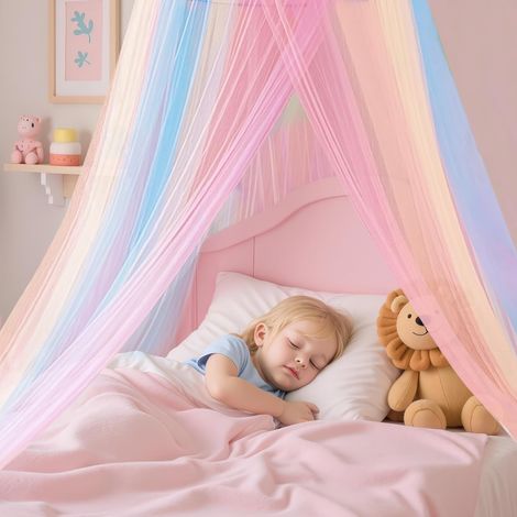 Dosel para cama de niña, mosquitera colorida, mosquitera grande para decorar la habitación y mantener alejados a los insectos, dosel para cama tipo cúpula antimosquitos, fácil de instalar. (1/4)