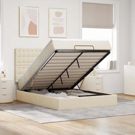 Ottoman-Bett mit Matratze & LEDs Creme 140x200 cm Stoff (1/5)