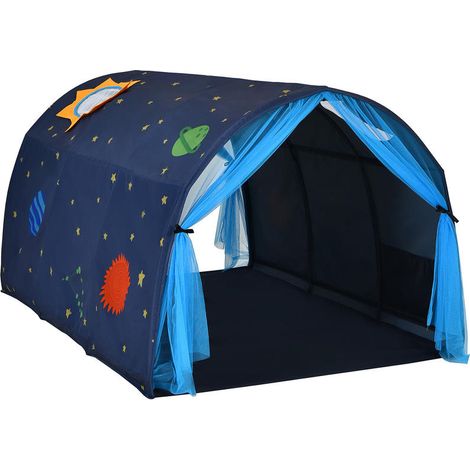 Double Rideau en Filet Tente de Lit Portable Espace de Lecture et Sommeil pour Enfant Bleu (1/5)