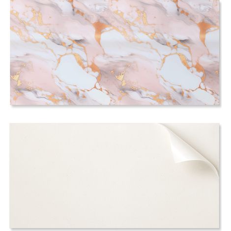 Panel de vinilo autoadhesivo para cocina, 100x50 cm, con estampado de m谩rmol y detalles decorativos.