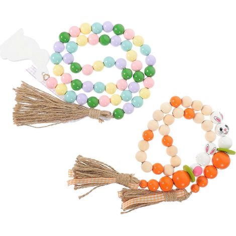 Guirlande de perles en bois décoratives pour Pâques, 10 pièces, guirlande à pompons (1/5)