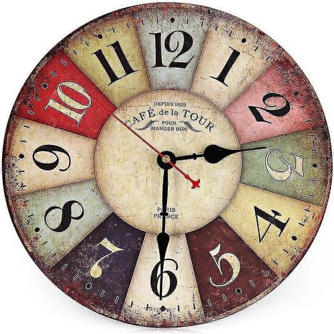 Vintage-Wanduhr ohne Ticken, funkgesteuerte Holzwanduhr, geeignet für Küche, Arbeitszimmer, Wohnzimmer und Schlafzimmer (Vintage Paris) (1/4)
