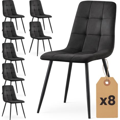 Set di 8 Sedie in velluto trapuntate NERO Nero gambe nere (1/5)