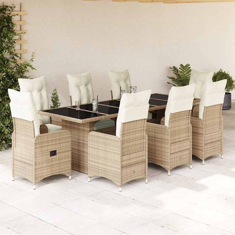 Ensemble de bistro de jardin 9 pcs-Salon de jardin bistro coussins beige poly rotin 676099 (1/5)