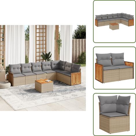 Salon de jardin avec coussins 8 pcs beige résine tressée - Ensemble Salon De Jardin - Meuble Extérieur - Mobilier De Jardin - Chaise Lounge - Set Salon (1/5)