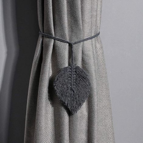 Lot de 2 embrasses de rideaux faites main, avec pompons, pinces et attaches décoratives. Embrasses de rideaux en corde de coton naturel, faites main, pour voilages et rideaux occultants. (1/5)
