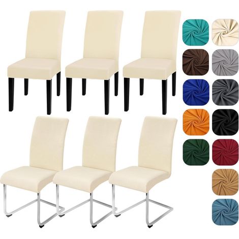 Stuhlhussen 6er Set, Stretch Stuhlbezüge für Schwingstühle, waschbar, beige (1/5)