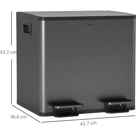 Poubelle à 2 compartiments de 15 L avec fermeture silencieuse, acier inoxydable et polypropylène, 41,7 x 36,6 x 43,2 cm, noire (1/5)