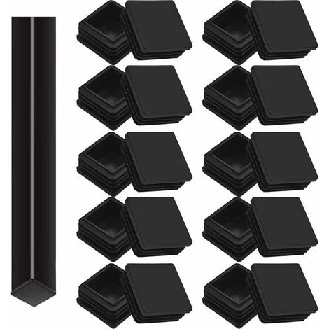 Lot de 20 Bouchons tubulaires carrés, 40 x 40 mm, Bouchons à lamelles pour Tubes carrés, Capuchons de Pieds en Plastique, pour Table, Chaise et Pieds de Meubles (Noir) ,
