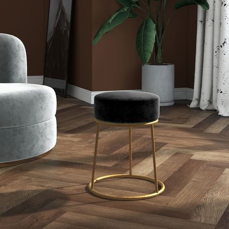 Tabouret pour Salon ou Chambre Style élégant, Tabouret pouf coiffeuse rond Noir Velours HAV6139 (1/5)