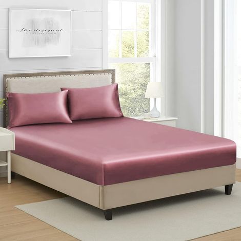 Drap Housse Satin 160x200cm Altrosa Bonnet 30 cm Microfibre Motif Drap de lit Soie Drap-Housse 160 x 200cm Uni Lisse Respirant pour Matelas Épais,Grand Bonnet 160 x 200 x 30 (1/5)