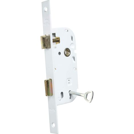 Serrure à encastrer axe 40 mm pour Porte de Chambre à Clé. coloris Blanc (1/3)