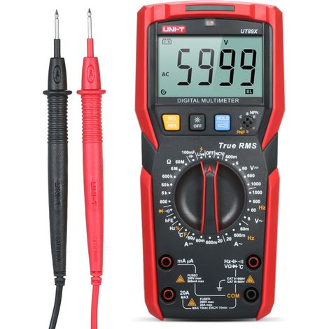 Multimètre numérique UT89X, RMS vrai, 6000 points, affichage LCD, mesure tension/courant/résistance/capacité/fréquence/température (noir)