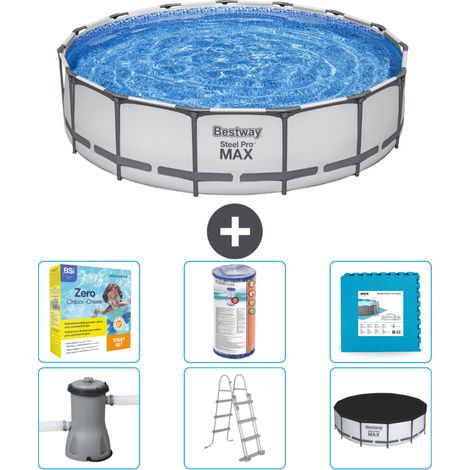 Piscine Bestway ronde Steel Pro MAX - 457 x 107 cm - Grise - Comprend des Accessoires CB34 (1/4)