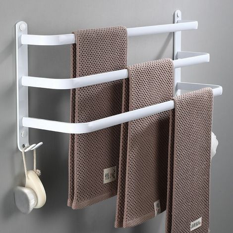 Portasciugamani da parete, portasciugamani da bagno, portasciugamani con ganci, portasciugamani in alluminio, portasciugamani per cucina, bagno, hotel (bianco, 40 cm)