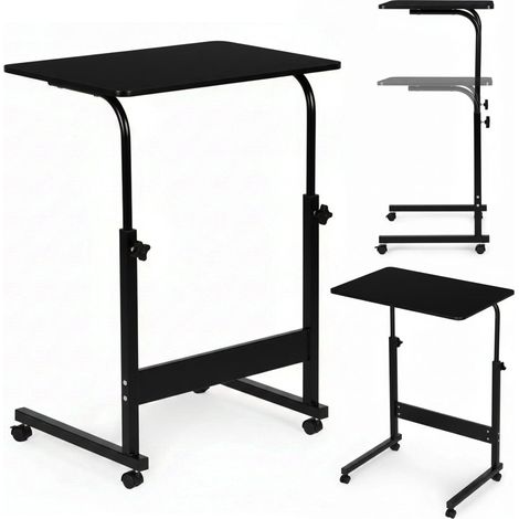 Scrivania mobile regolabile per laptop con ruote, piano in MDF, nera (1/5)