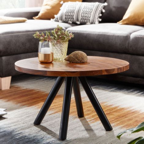 Table basse 60x60x35 cm en bois de sheesham massif et pieds en métal (1/5)