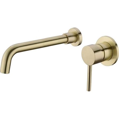 VALAZ Grifo lavabo empotrado redondo monomando dorado cepillado caño 26cm serie Guadiana (1/5)
