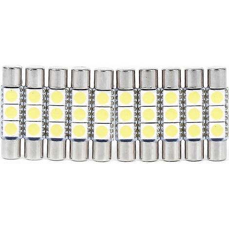 10 Stück 3-SMD 29-30mm 6641 Sicherung LED-Lampe für Kosmetikspiegelbeleuchtung, Sonnenblendenlampe, Weiß