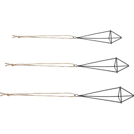 Supports suspendus pour plantes aériennes GALPADA, lot de 3, en fer noir avec corde chanvre (1/5)