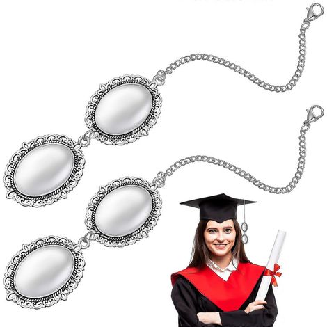 Lot de 2 cadres photo vintage à monter soi-même, pendentifs pour remise de diplôme, plateau de présentation, décorations pour chapeau de graduation académique-19x3cm-Silver (1/3)