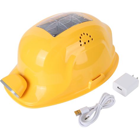 Gelber, solarbetriebener Helm mit 5 Geschwindigkeitsstufen, einstellbarer Belüftung, wasserdichtem und winddichtem Futter, US-Stecker (100–240 V). (1/5)